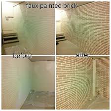 Prime or paint the concrete walls (optional, but recommended if they are unpainted). Faux Painted Bricks On Basement Wall Stamped Brick Molded Concrete Wall Basement Walls Concrete Basement Walls Faux Brick Walls