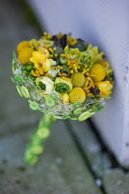 Yellow and white wedding bouquet with yellow roses, craspedia, calla lilies, stock, and baby's breath. Love This All Yellow And Green Armature Bouquet I Made Yellow Wedding Flowers Floral Bouquets Wedding Flowers