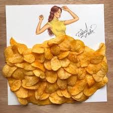 Miss Chips Made Out Of Potato Chips Flower Dress Art Art Dress Creative Artwork