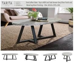 4.3 out of 5 stars 86. Oval Coffee Table Top In Mdf And Teak Veneer Grey Siver Finish And Metal Leg Black Finishing Tarita Furniture
