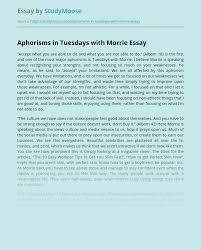 Morrie would walk that final bridge between life and death, and narrate the trip. Aphorisms In Tuesdays With Morrie Free Essay Example