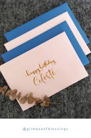 Pink Blue Envelope Birthday Envelope Custom Personalized Envelope Modern Brush Calligraphy Birthday Wishes With Name Birthday Wishes Blue Envelopes