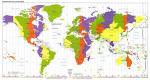 Standard time zones of the world map