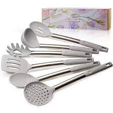 Check spelling or type a new query. Amazon Com Remihof Silicone Kitchen Utensil Set Nonstick Silicone And Stainless Steel Cooking Utensils Spatula Turner Ladle Pasta Server Best Culinary Gift Set 6pcs Grey Home Kitchen