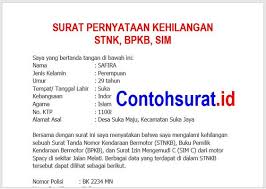 Contoh Surat Pernyataan Kehilangan Stnk Bpkb Sim Surat Surat Izin Mengemudi Tanda