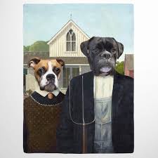 Add your favorite photo and names to custom and unique personalized blankets as a gift for lifetime memory. The American Gothic Custom Pet Blanket Pet Portraits Custom Pet Art Unique Animals