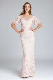 Floral Lace Flutter Sleeve Illusion Yoke Gown In 2020 Lace Evening Gowns Floral Lace Gowns