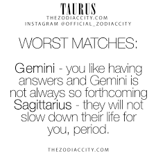 Even though it may seem like a good match, your sensibilities are very different and you are both stubborn, which means it is difficult to make things work. Thezodiaccity Best Zodiac Facts Since 2011