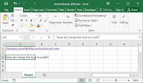 Because of the size and nature of the individual cells, it is often necessary to wrap the text and either extend the cell or cells in question, or merge several cells together. Ms Excel 2016 Wrap Text In A Cell
