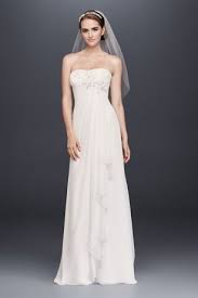 Draped Chiffon Sheath Wedding Dress With Beading David S Bridal Wedding Dress Styles Bridal Wedding Dresses Davids Bridal Wedding Dresses