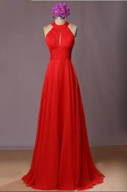 2017 Hot Red Long Chiffon Bridesmaid Dresses Halter Sleeveless Floor Length Open Back Summer Style Wedding Party Dresses Ball Gown Fashion Women Prom Dresses Sleeveless Red Prom Dress Bridesmaid Dresses Long Chiffon