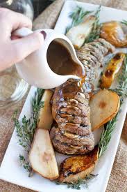 Hasselback Herb Roasted Pork Tenderloin With Pears Recipe Recipes Stuffed Pork Tenderloin Pork Roast