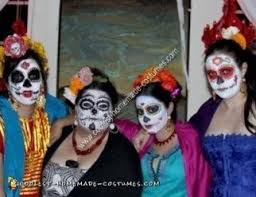 However, there's a thrifty solution for ghoulish gals who aren't afraid of a little face paint and who love getting creative: Coolest Diy Mexican Sugar Skull Dia De Los Muertos Inspired Group Halloween Costume