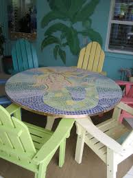 Dyi Mosaic Dining Table When The Stores Didn T Sell The Right Sized Table For Our Lanai I Had A Ca Mosaic Table Top Beach Cottage Furniture Mosaic Furniture
