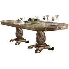 Four side chairs are included in this set with damask inside back fabric and gold patina. Acme Vendome Double Pedestal Dining Table In Gold Patina 63000 Clearance By Dining Rooms Outlet