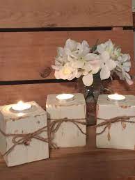 Tea Light Holders Rustic Wedding Candle Holders Rustic Decoration Set Of 3 Country Wedding W Wood Block Candle Holder Rustic Candle Holders Block Candles