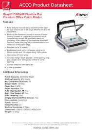 How to contact acco brands in the usa? Rexel Cwb406 Flowline Pro Premium Office Comb Binder Manualzz