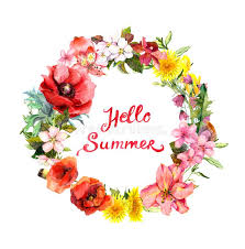 Check spelling or type a new query. Floral Wreath With Blooming Flowers Field Grass Watercolor Round Border With Lettering Quote Hello Summer Stock Illustration Illustration Of Postcard Blossom 124478780