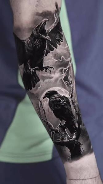 Blackwork Raven Tattoos