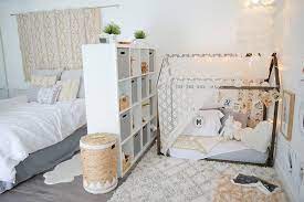 Baby Makes Three A Shared Master Bedroom Nursery With Global Style Toddler Bedroom Design Master Bedroom Nursery Toddler Bedrooms