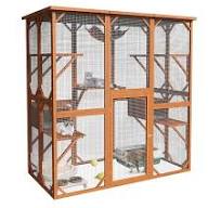 WIAWG Outdoor Large Cat Cage House, Weatherproof Wooden Cats Catio Cat Cage  Enclosure with 7 Platform and 2 Small House, Wood Y-THD-150142-0102-cc