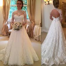 Discount Vintage A Line Full Lace Wedding Dresses Open Back Long Sleeve Bridal Gowns For Brides High Neck Western Style Robes De Mariage Bride Dresses Dress For Wedding From Covenantrose 131 16 Dhgate Com