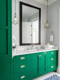 Green isn't just a hit in the kitchen, it's also the most coveted colour in the bathroom, too. From Mint To Emerald Our Favorite Ways To Decorate With Green Hgtv Green Vanity Green Bathroom Vanity Green Bathroom