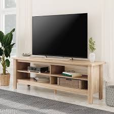 Wampat Farmhouse Tv Stand For 65 Inch Flat Screen Living Room Storage Shelves Oak Wood Entertainment Center 59 Inch Walmart Com Walmart Com