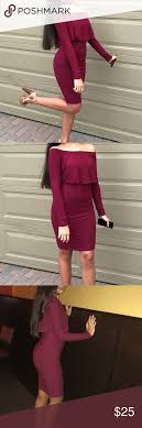 Burgundy Off The Shoulder Long Sleeve Dress Soft Stretchy Worn Once Fashion Nova Dresses Midi Fashion Nova Dress Clothes Design Dresses