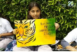 Arctic blue fuzzy tiger hood: Global Tiger Day Celebrated With Students At Delhi S National Zoological Park Wildlife Trust Of India