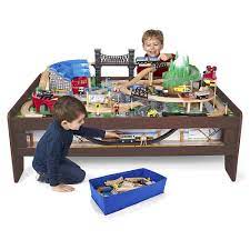 Build a whole railway with these toy train & track sets for kids. The Imaginarium Metro Line Train Table Delivers Hours Of Fun Train Play With 100 Pieces Of Wooden Track A Most Popular Kids Toys Train Table Train Table Layout