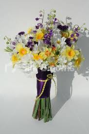 Artificial But Nice Balance Bridesmaids With Yellow And White Mine Yellow White And With Purple From Their D Bridal Bouquet Daffodil Wedding Daffodil Bouquet