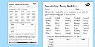 favourite sport data collection grade 5 worksheet tally