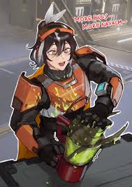 dangodes, helldiver (helldivers), helldivers (series), commentary, english  commentary, highres, 1girl, alien, animal, armor, black gloves, blender  (object), blood, bright pupils, brown eyes, brown hair, bug, english text,  gloves, goggles, goggles on head,