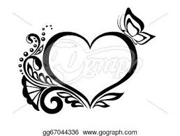 Black And White Symbol Of A Heart With Floral Design And Butterfly Free Clip Art Clip Art Black And White Heart
