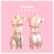 WhiteLia「液刑者」原创设计内衣性感皮带镂空胸衣腿环吊袜带套装-Taobao