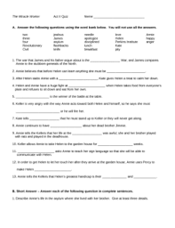 Miracle Worker Act Ii Quiz By Marsha Mentzer Teachers Pay Teachers