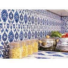 White kitchen blue moroccan tile backsplash. Beltile Palmyre Bleu Mediterranean Ceramic Tile 20 Cm X 20 Cm Beltile Tile And Stone Including H Moroccan Tile Backsplash White Ceramic Tiles Kitchen Decor