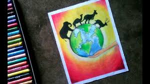 save wildlife save earth poster step by step oil pastel drawing for kids and beginners