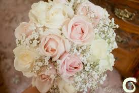 Hand Tied Bouquet Of Blush Pink And Ivory Roses With Gypsophila White And Pink Vintage Wedding Bo Pink Wedding Flowers Wedding Bouquets Pink Wedding Bouquets