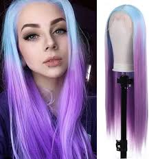 NEMER Long Blue And Purple Powder Mixed Straight Wigs T Part Lace Front  Wigs Kanekalon Futura Fiber Fashion Wigs Daily Use Colorful Wigs(22'') :  Amazon.sg: Beauty