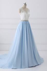 Ivory And Light Blue Long Elegant Prom Dresses Modest Lace Prom Gowns Party Dresses From 21weddingdresses Lace Prom Gown Elegant Prom Dresses Modest Dresses