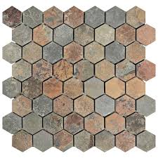 Merola Tile Crag Hexagon Sunset 11 1 8 In X 11 1 8 In X 10 Mm Slate Mosaic Tile Gdxchxs The Home Depot In 2020 Hexagonal Mosaic Stone Mosaic Tile Mosaic Flooring