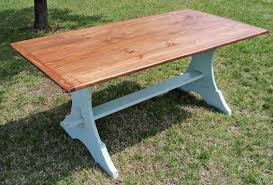 72 X 36 Country Farm Table Crescent Trestle Base Chestnut Tidewater Custom Dining Tables Farmhouse Table With Bench Dining Table