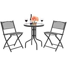 77 Walmart Best Choice Products 3 Piece Patio Bistro Dining Furniture Set W Round Textured Glass Tabl Dining Furniture Sets Glass Top Table Outdoor Bistro Set