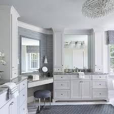 Built In Corner Makeup Vanity With Blue Stool Bathroom Remodel Master Open Concept Bathroom Master Bathroom Vanity