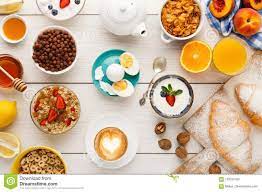 Continental Breakfast Menu On Woden Table Continental Breakfast Menu Breakfast Menu Morning Food