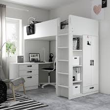 Ludiques, les lits mezzanine et lits combinés avec bureau permettent en plus de gagner de la place. Smastad Lit Mezzanine Blanc Blanc Avec Bureau Avec 4 Tiroirs Ikea