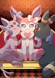 164938 - safe, artist:雪, eeveelution, espeon, fictional species, sylveon,  umbreon, feral, nintendo, pokémon, 2022, 2d, ambiguous gender, ambiguous  only, bow, bow tie, clothes, group, hair accessory, hair bow, looking at  you, on