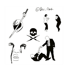 Quentin Tarantino Flash Tattoo Design By Bobs Tattoos No Longer Be Bw Flash Flash Tattoo Designs Movie Tattoos Flash Tattoo